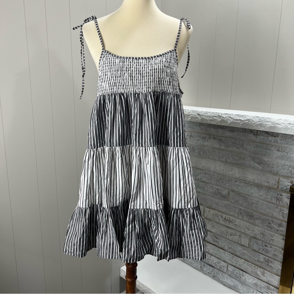 Solid & Striped Blackout x Marshmallow Swim Cover Up Tiered Mini Dress S NWT